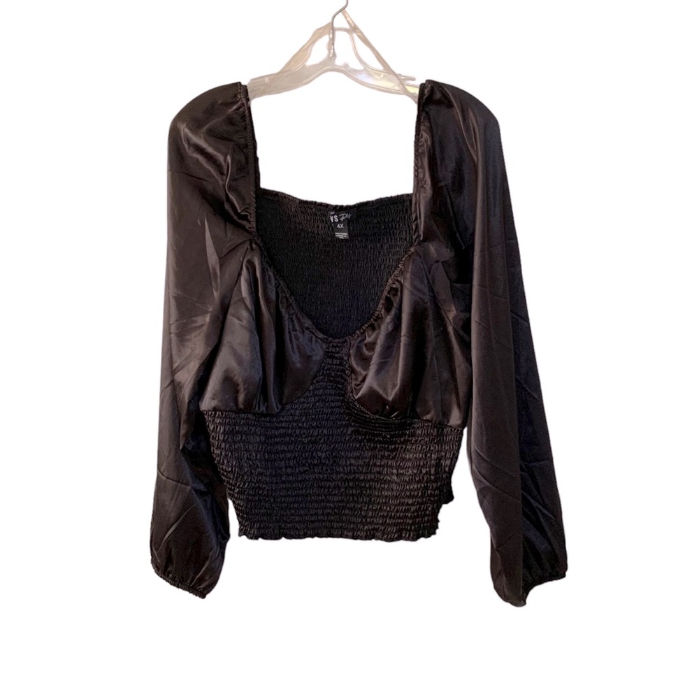 Streetwear Society Women’s Black Satin V Neck Smocked Top Size 4X Blouse